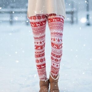 Festive Red and White Knit Leggings